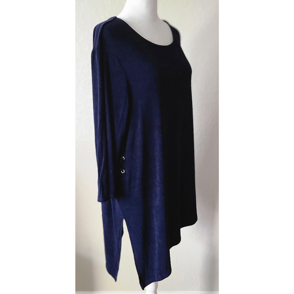Chicos Travelers Womens Asymmetrical Tunic Top Sz 3 / XL  Blue Jersey Knit Gold - Picture 3 of 10